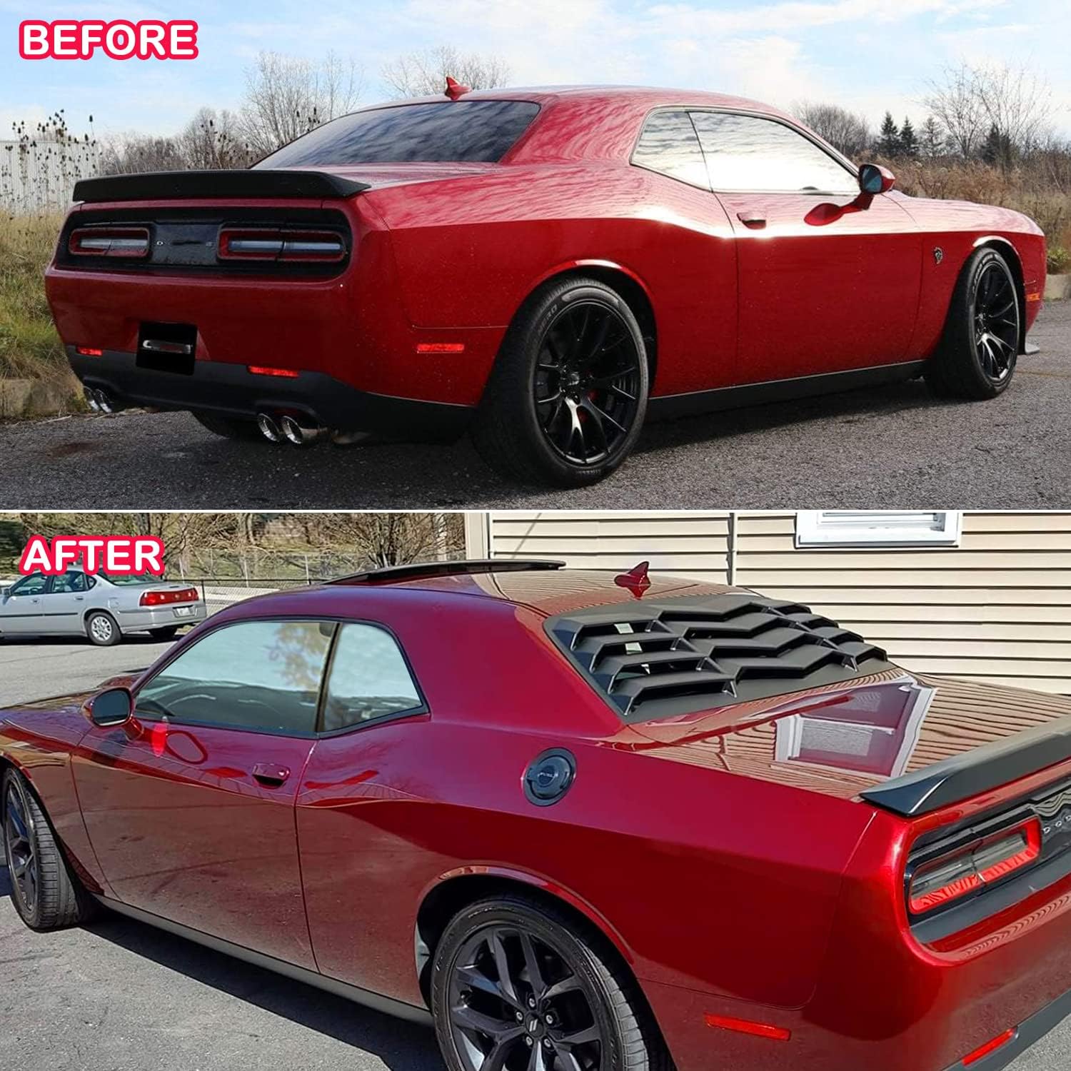 Rear Window Louvers Fit for Dodge Challenger 2008-2021 Matte Black ABS Window Visor Sun Shade Cover Vent in GT Lambo Style