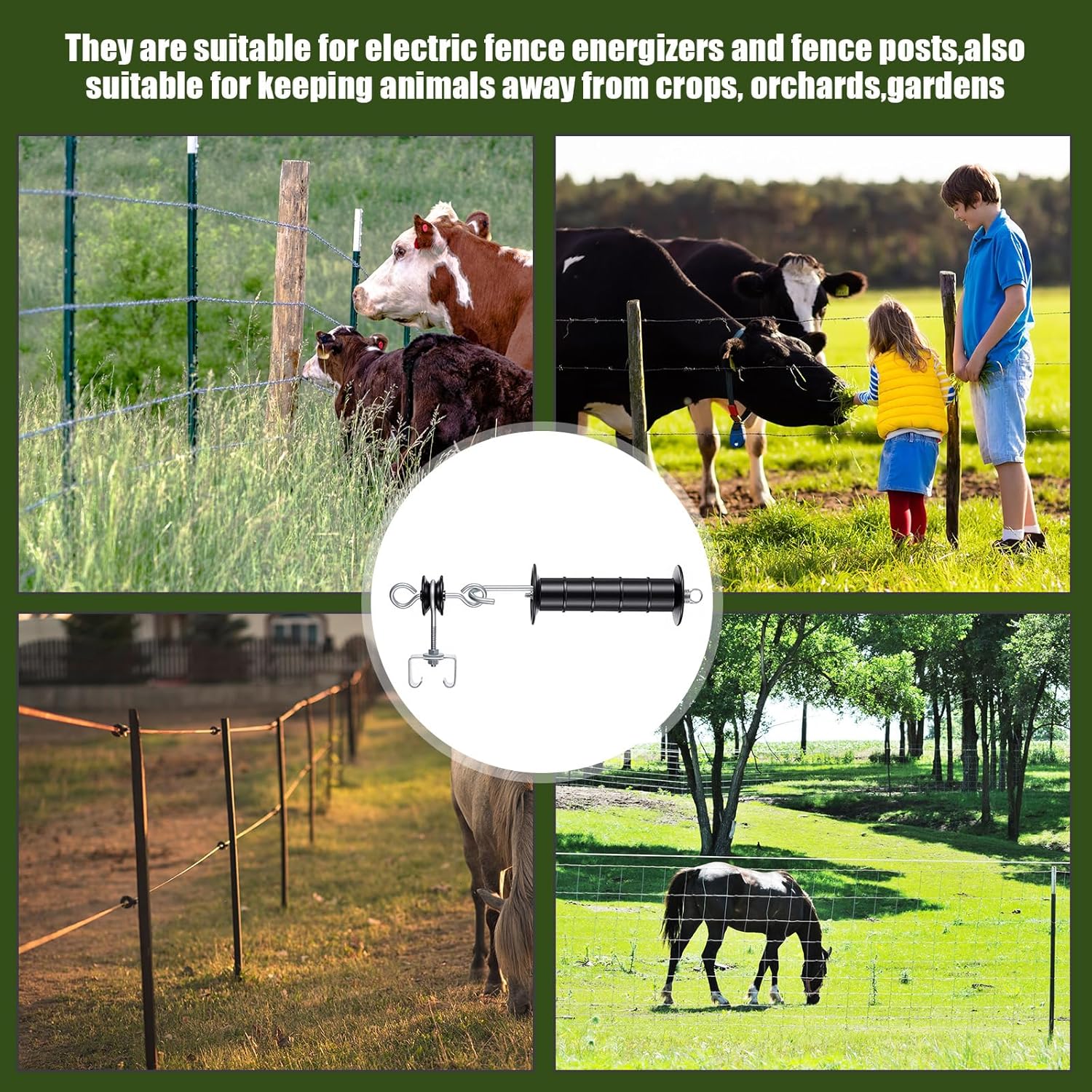 Pelopy Electric Fence Gate Handle T Post Insulators Bulk with Spring Insulated Kit Plastic Post Anchors Double Hook Tool Heavy Duty for Wire Electric Fence Wood Agricultural Garden Black(18 Pcs)