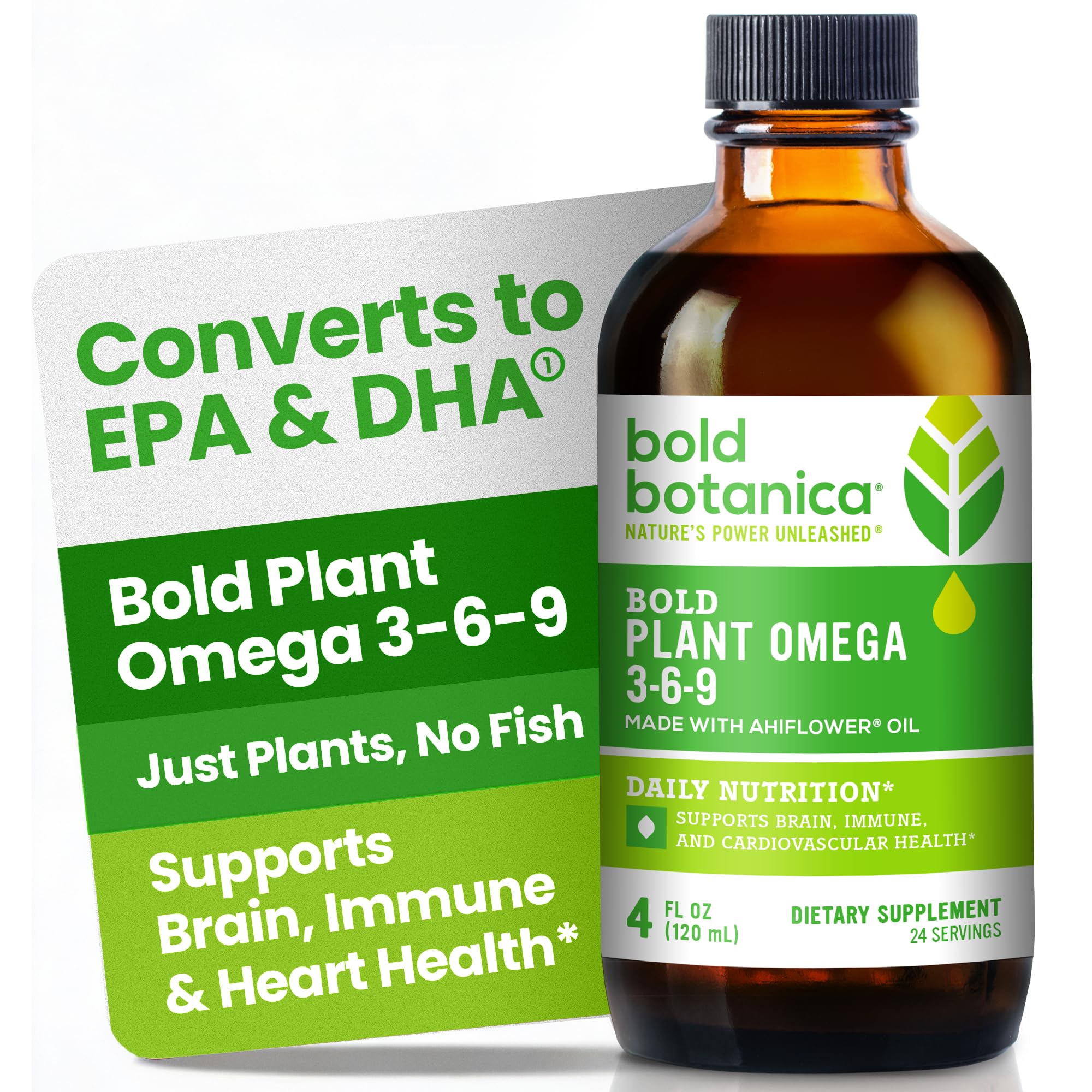 Vegan Plant Omega 3-6-9 for Women & Men, Ahiflower Oil, Fish-Free, 4 fl oz
