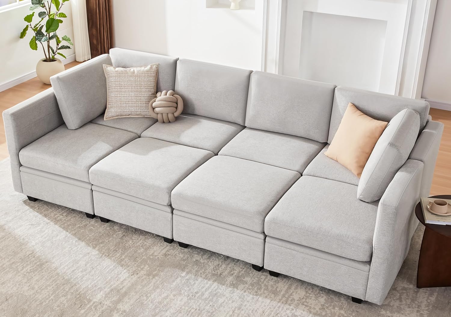 Modular Sleeper Sofa, Reversible Sectional Sofa Bed with 8 Seat Modular Couch and Storage, Chaise, Grey
