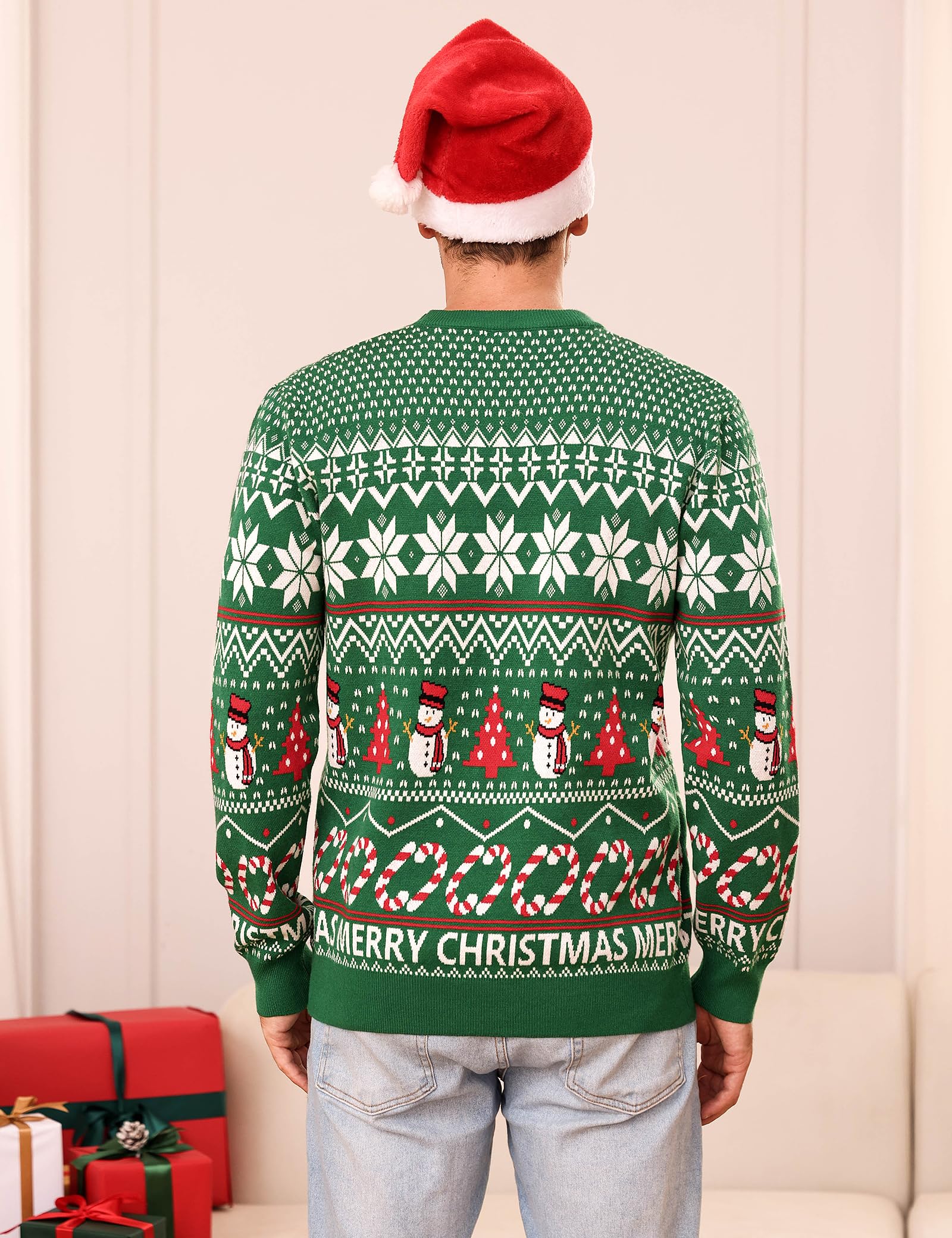Gyabnw Pull de Noël pour Homme Sweatshirt Tricoté à Manches Longues Pull Over Chaud d'hiver pour Homme Sweater Imprimé de Noël à col Rond