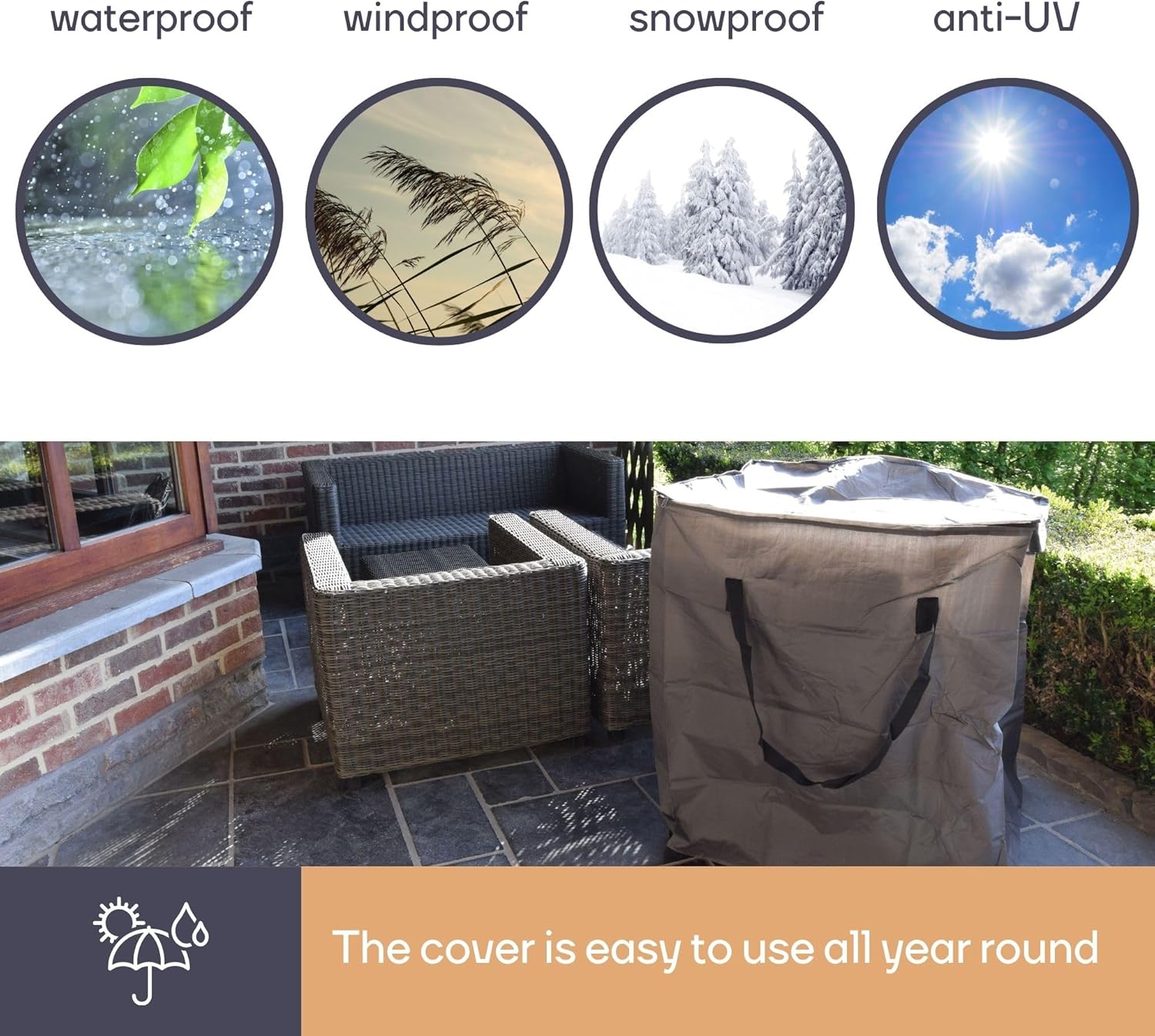 Perel Garden Protective Cover for Lounge Cushions, 75 x 75 x 90 cm, Black