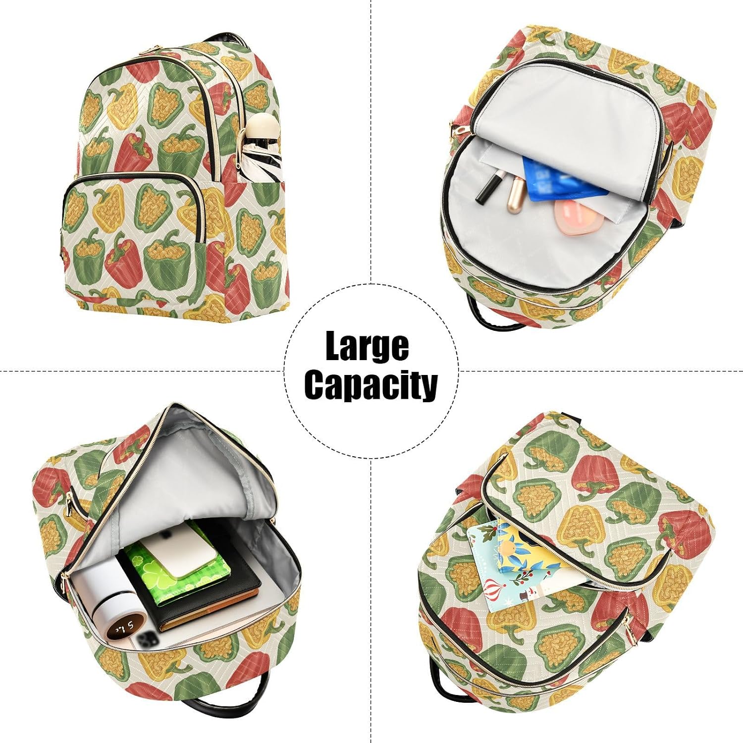 Bell Pepper Pasta Pattern Backpack Purse for Women Shoulder Bag Fashion Daypack Ladies Handbag Lightweight Travel Bag Rucksack