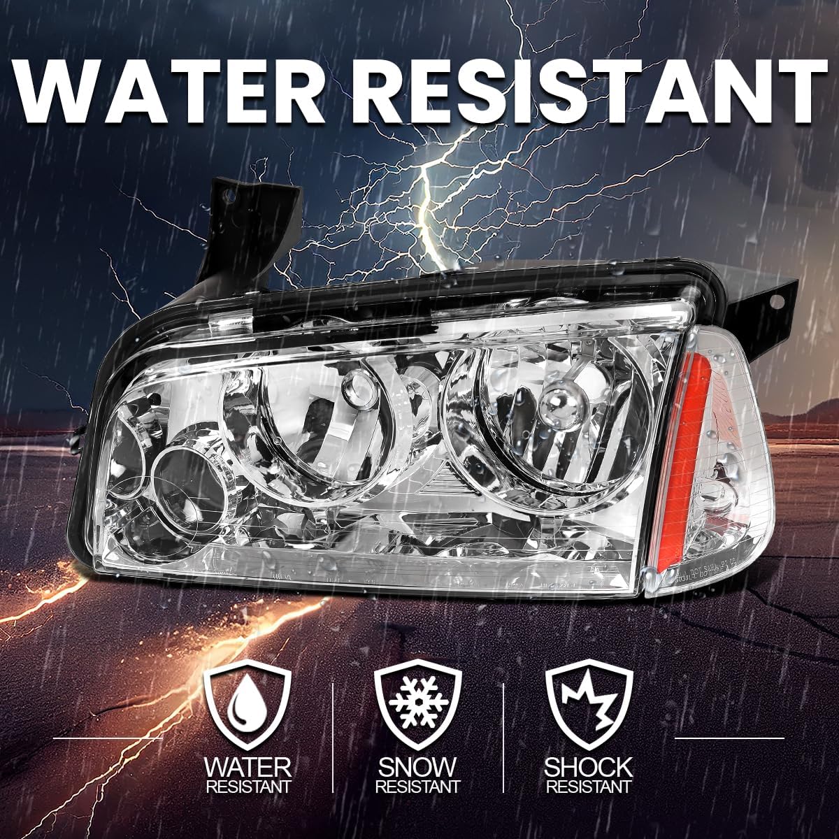 SPEC-D TUNING Chrome Headlights + Corner Lights Compatible with 2006-2010 Dodge Charger L+R Pair Head Light Lamp Assembly