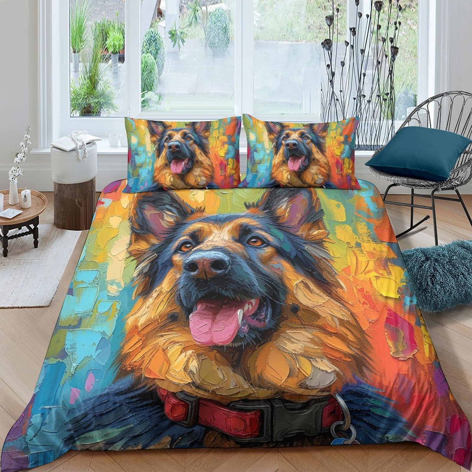 Ctjqhvkz Style-7 3D Printed German Shepherd Fitted Sheet Microfiber Vibrant Dog Bed Sheet Bedroom Decor Anti-Slip Machine Washable Single（135X200cm）