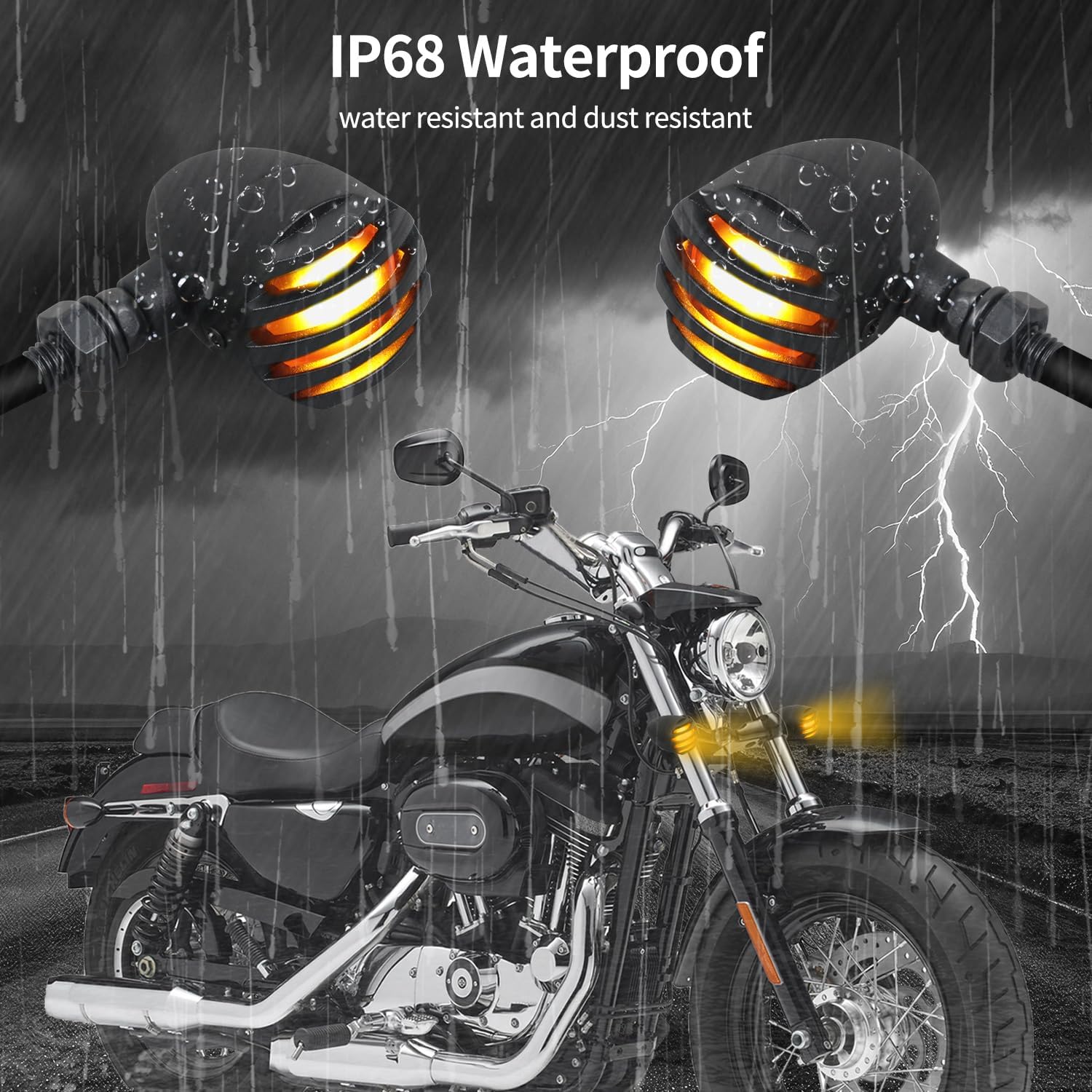 Motorcycle LED Turn Signals, Waterproof Aluminum Bullet Turn Signal Blinkers, Universal Amber Indicator Light Compatible with Harley Dyna, Honda, Yahama, Bobber,Suzuki and Kawasaki