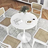 Vista 2 de Giantex White Round Dining Table, 32-inches Modern Tulip Kitchen Table with 0.9” Thickened Tabletop & Sturdy Metal Pedestal, Mid-Century Leisure