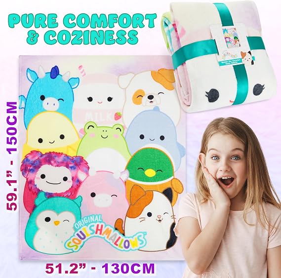 Get Trend Squishmallows Fleece Throw Blanket, Soft Cozy 59 x 51 Inch, Lightweight, Fluffy Bedding Couch Bed Sofa Decor, Gifts for Kids (Multi Squishmallows)