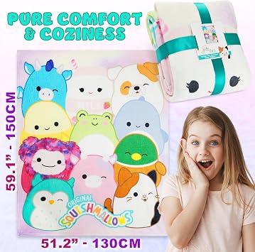Get Trend Squishmallows Fleece Throw Blanket, Soft Cozy 59 x 51 Inch, Lightweight, Fluffy Bedding Couch Bed Sofa Decor, Gifts for Kids (Multi Squishmallows)