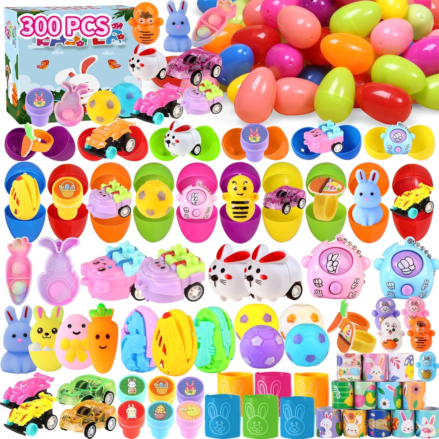 TOAPER 200PCS Prefilled Easter Eggs with Toys, Easter Party Favors, Easter Basket Stuffers, Easter Egg Hunt Prizes, Bulk Plastic Easter Eggs Gifts for Kids Classroom
