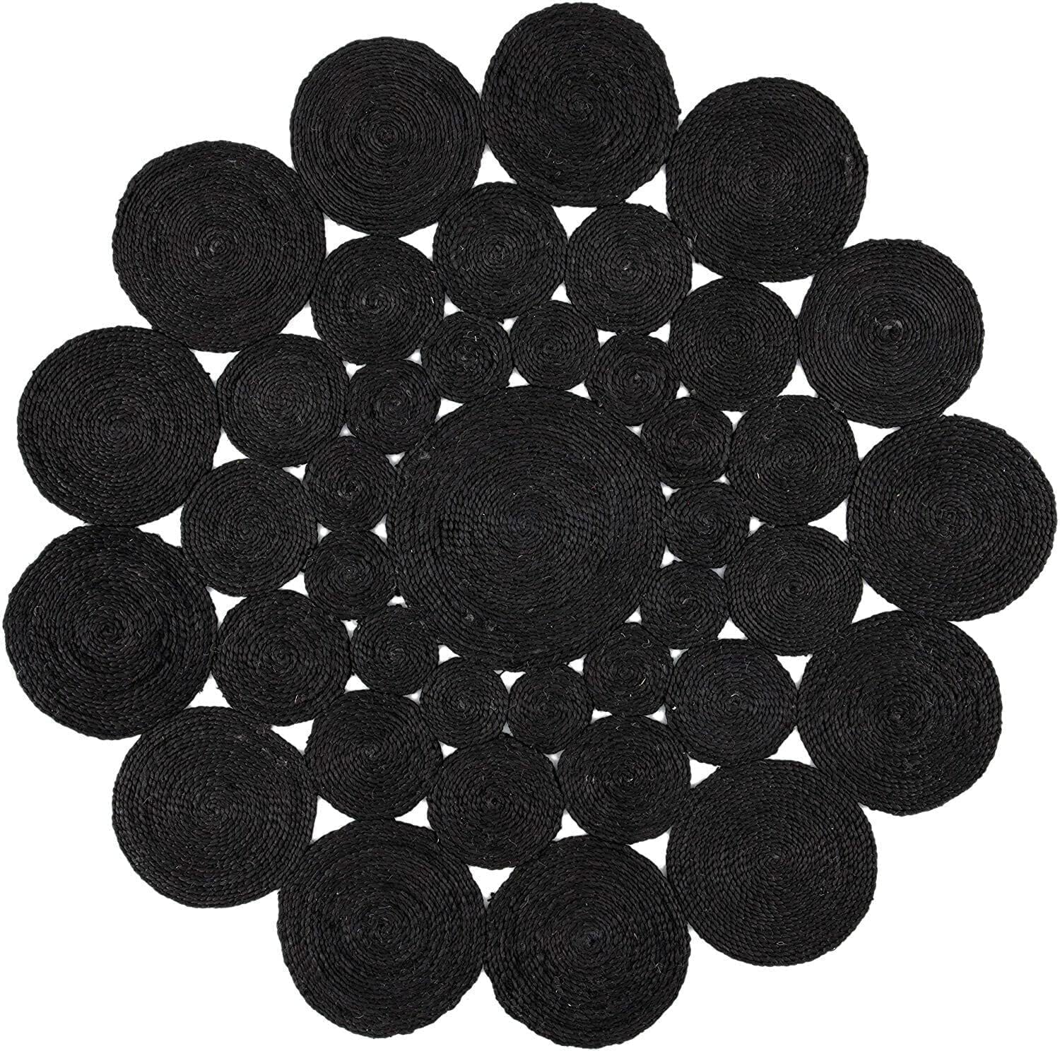 Handgefertigte Blumenform reine Jute Bodenfläche Teppich für Wohnzimmer Jute Runde Bodenmatte Teppiche für Wohnzimmer Jute Mitteltisch Teppich (180cm x 180cm)