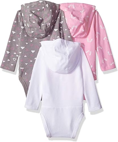 Miniatura 3 de Hanes Body de bebé para niñas Ultimate Baby Flexy con capucha para bebé Body de manga larga para bebé paquete de 3