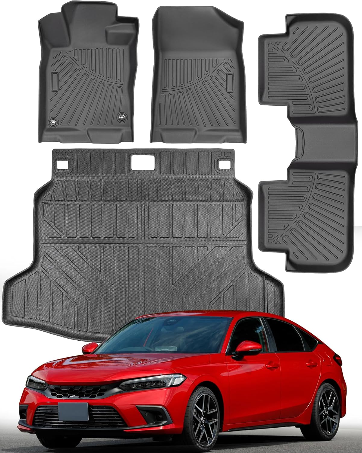 Floor Mats for Honda Civic Hatchback 2025 2024 2023 2022 (Only Hatchback),All Weather TPE Trunk Mats Cargo Liner Full Set for Honda Civic Hatchback Waterproof Accessories