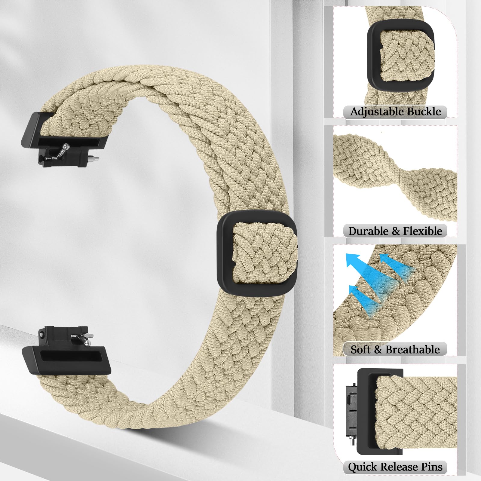 BTTNG 2 Pack Elastic Braided Straps Compatible with Fitbit Inspire 3/ Inspire 2/Inspire/Inspire HR/Ace 3/Ace 2 Women Men Kids - Image 2