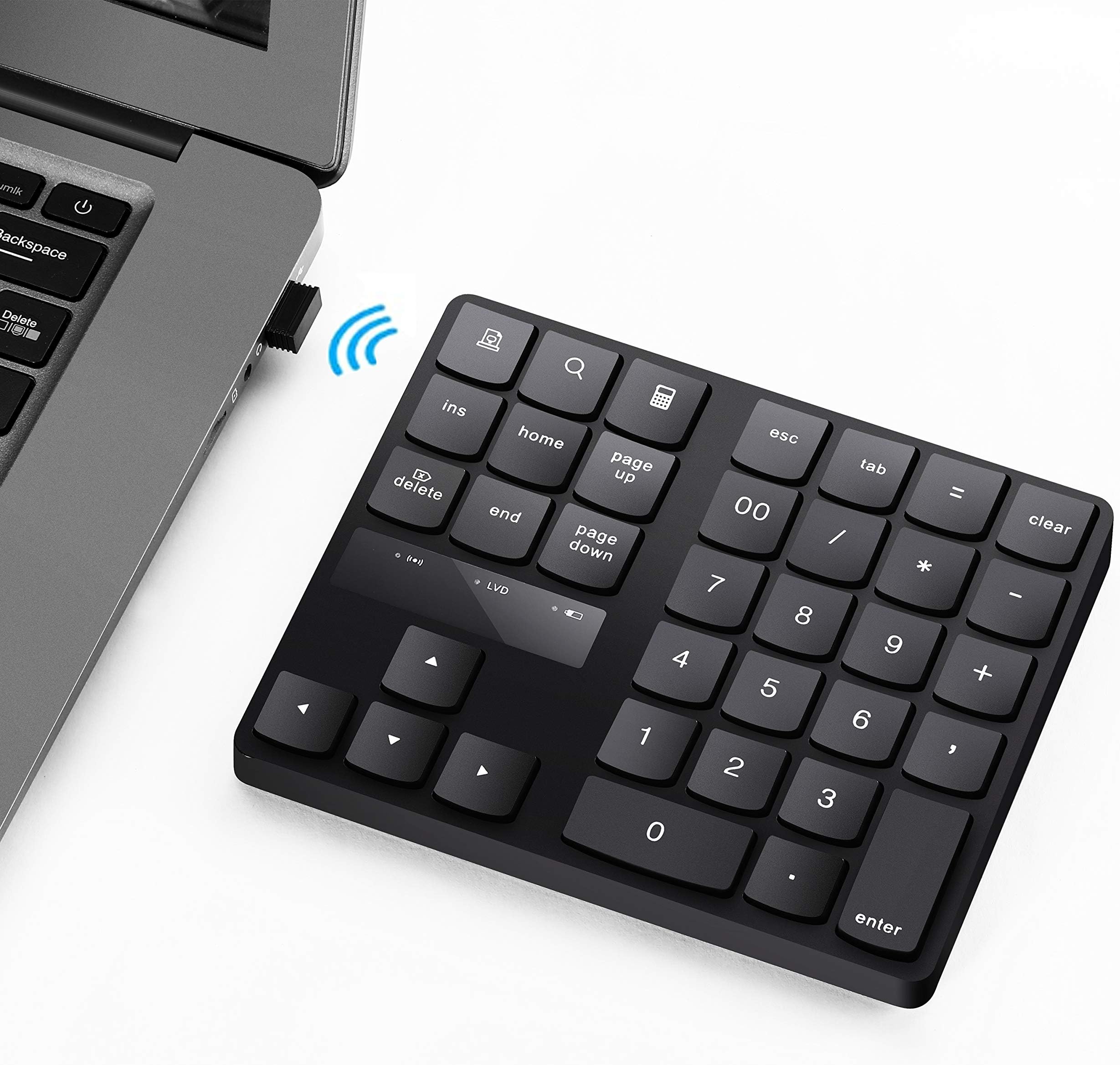 Numeric Keypad, 35-Keys Portable USB Wireless Numeric Keypad Rechargeable Ultra-Silent External Numeric Pad for MacBook and Windows Laptop