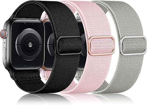 DaQin - Paquete de 3 correas elásticas de nailon, compatibles con Apple Watch de 38, 40, 41, 42, 44 y 45 mm, correas deportivas unisex trenzadas y