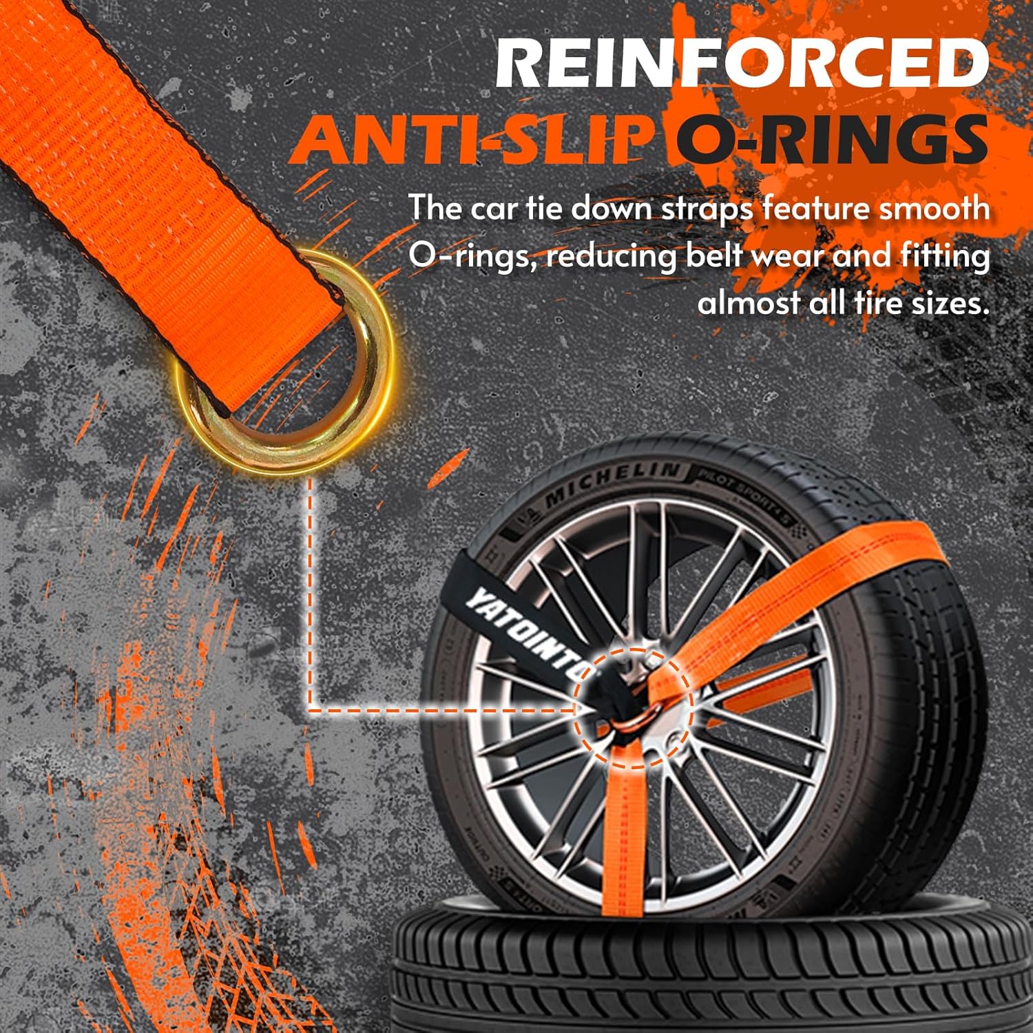 4 Pack Car Tie Down Straps for Trailers,2"×96" Ratchet Tire Straps with Heavy Duty Chain Anchors,Lasso Wheel Strap 9900LBS Break Strength for Trailers, UTV,SUV,Trucks and Any car Hauling