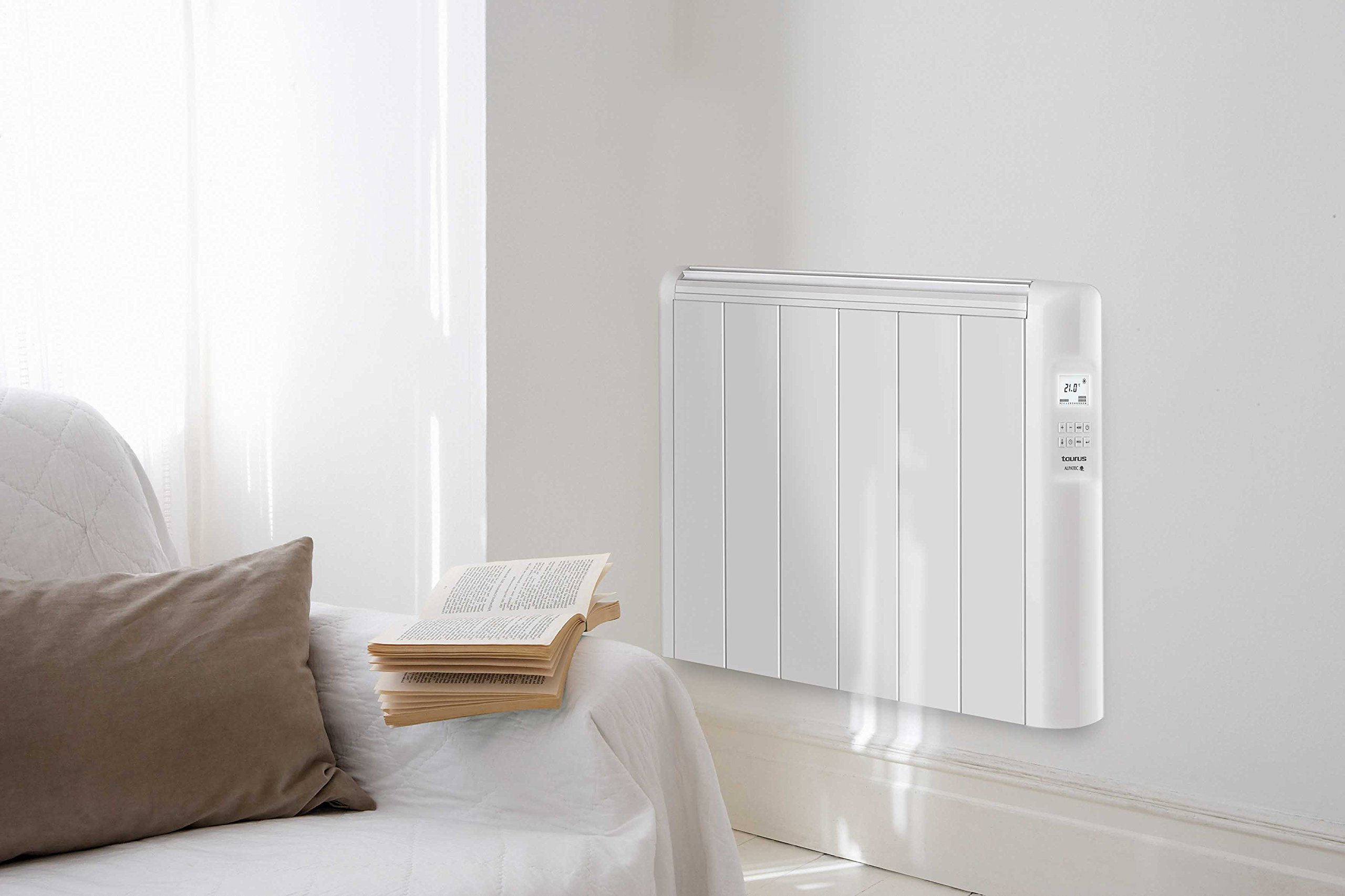 Taurus Vilna 1200W Emisor Térmico Digital, Tecnología Seca, sin Fluidos, 6 elementos, programación diaria-semanal, 3 modos, temperatura ajustable, incluye patas y soporte pared, 1200W, multicolor