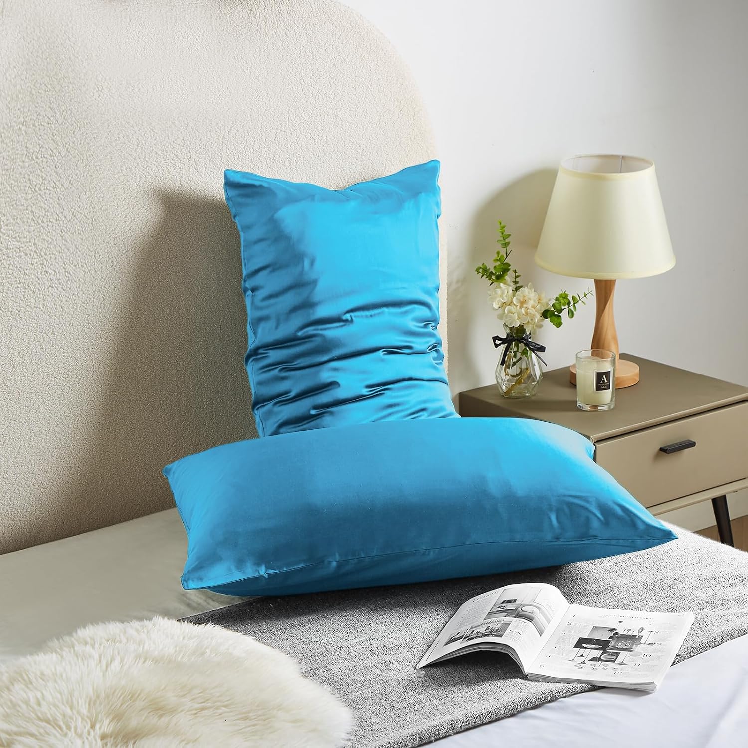 Silk Pillow Cases 2 Pack Mulberry Silk Pillow Cases Soft Breathable Both Sided Natural Silk Pillowcase with Zipper Beauty Sleep Silk Pillow Cases for Gift(Queen,White)