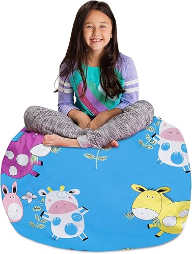 Miniatura 113 de Posh Funda de Silla Puf Rellenable para Almacenamiento de Animales de Peluche para Niños - Organizador de Juguetes Infantiles, Grande-38 - Lona