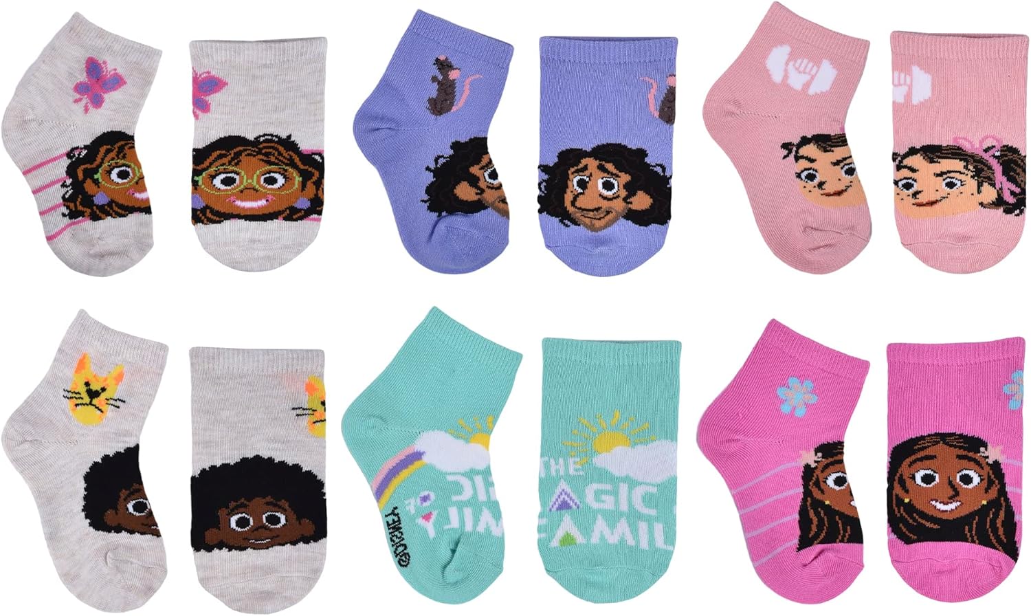 Miniatura 2 de Encanto Paquete de 6 calcetines Magic of Family para niña, marfil jaspeado, 2T-4T, Blanco