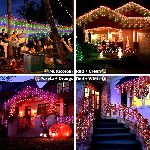 Miniatura 4 de Guirnalda de luces de Navidad impermeables para exteriores con temporizador, 11 modos para decoración del hogar y fiestas navideñas (RGB, 504 LED de