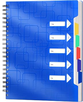 CAGIE 5 Subject Notebook With Tabs Dividers, Black, 8.5x11, College Ruled