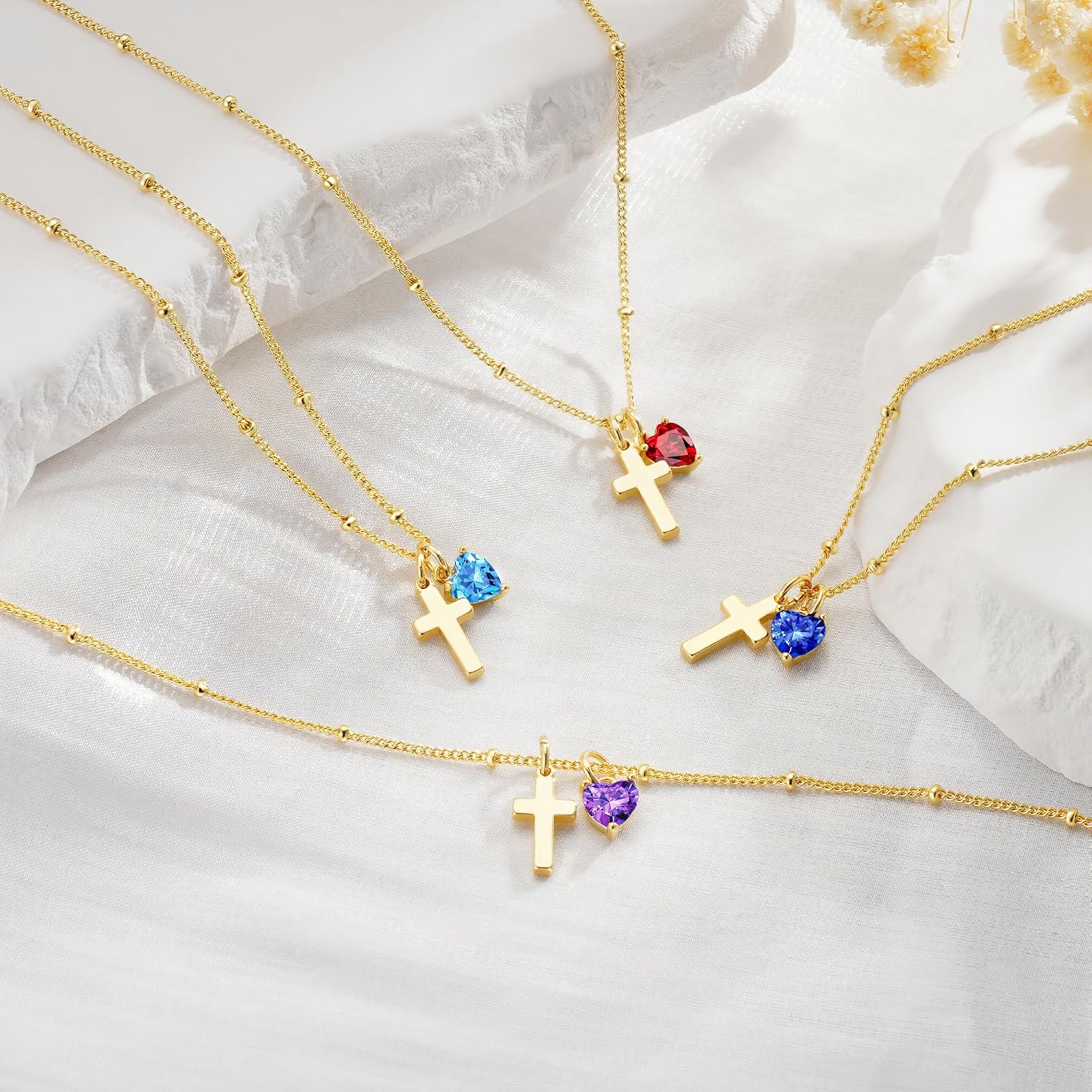 Turandoss Cross Necklace for Girls Women,Dainty Heart Birthstone Necklaces