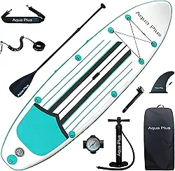 Aqua Plus SUP inflável de 15,24 cm de espessura para todos os níveis de habilidade, prancha de stand up paddle, bomba de ação dupla, mochila de viagem ISUP, correia, alça de ombro, juventude, prancha de remo inflável para adultos