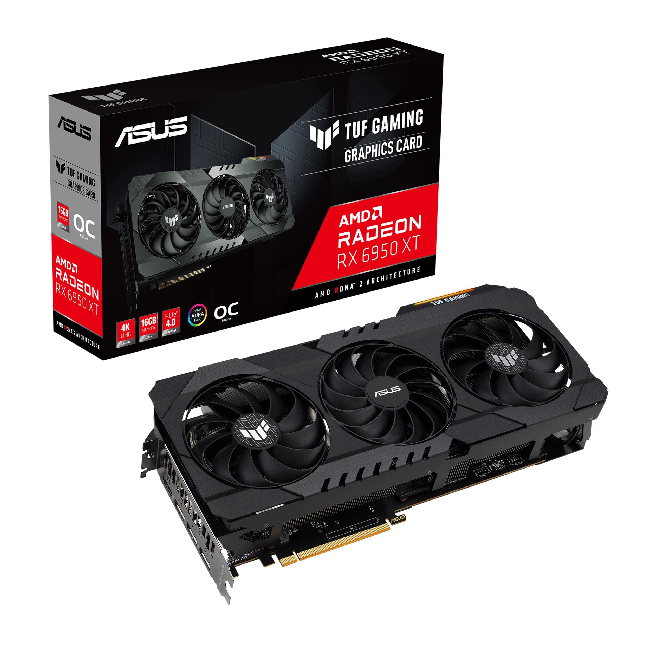 ASUS TUF Gaming AMD Radeon RX 6950 XT OC Edition Scheda Grafica, PCIe 4.0, 16GB GDDR6, HDMI 2.1, DisplayPort 1.4a, Ventole Axial Tech, Doppi Cuscinetti a Sfera, Telaio in Alluminio, GPU Tweak II, Nero