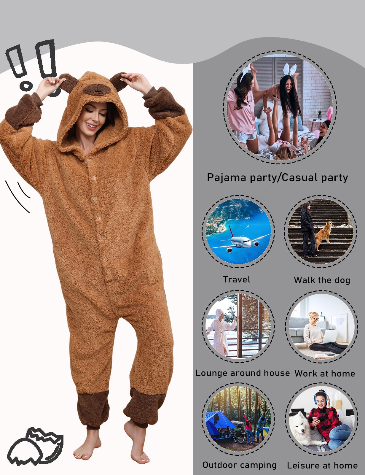 Xinlong Pijama Onesie Cosplay Animal Oversized Traje de Panda con Capucha Botones Ropa de Dormir Invierno Hombre Mujer Adulto para Party Carnaval Halloween Navidad