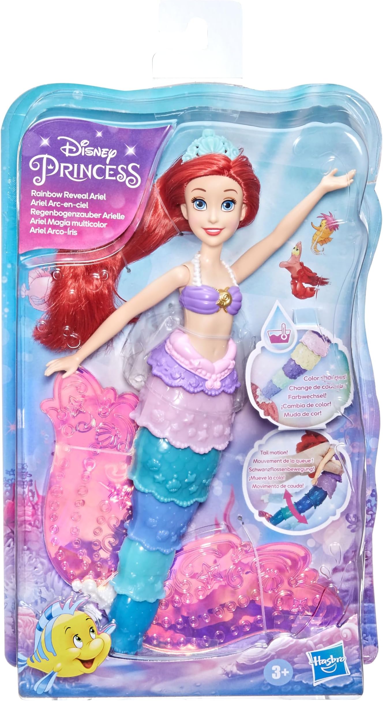 Rainbow Reveal Ariel, Color Change Doll, Water Toy Inspired by The Disney’s The Little Mermaid, for Girls 3 and Up