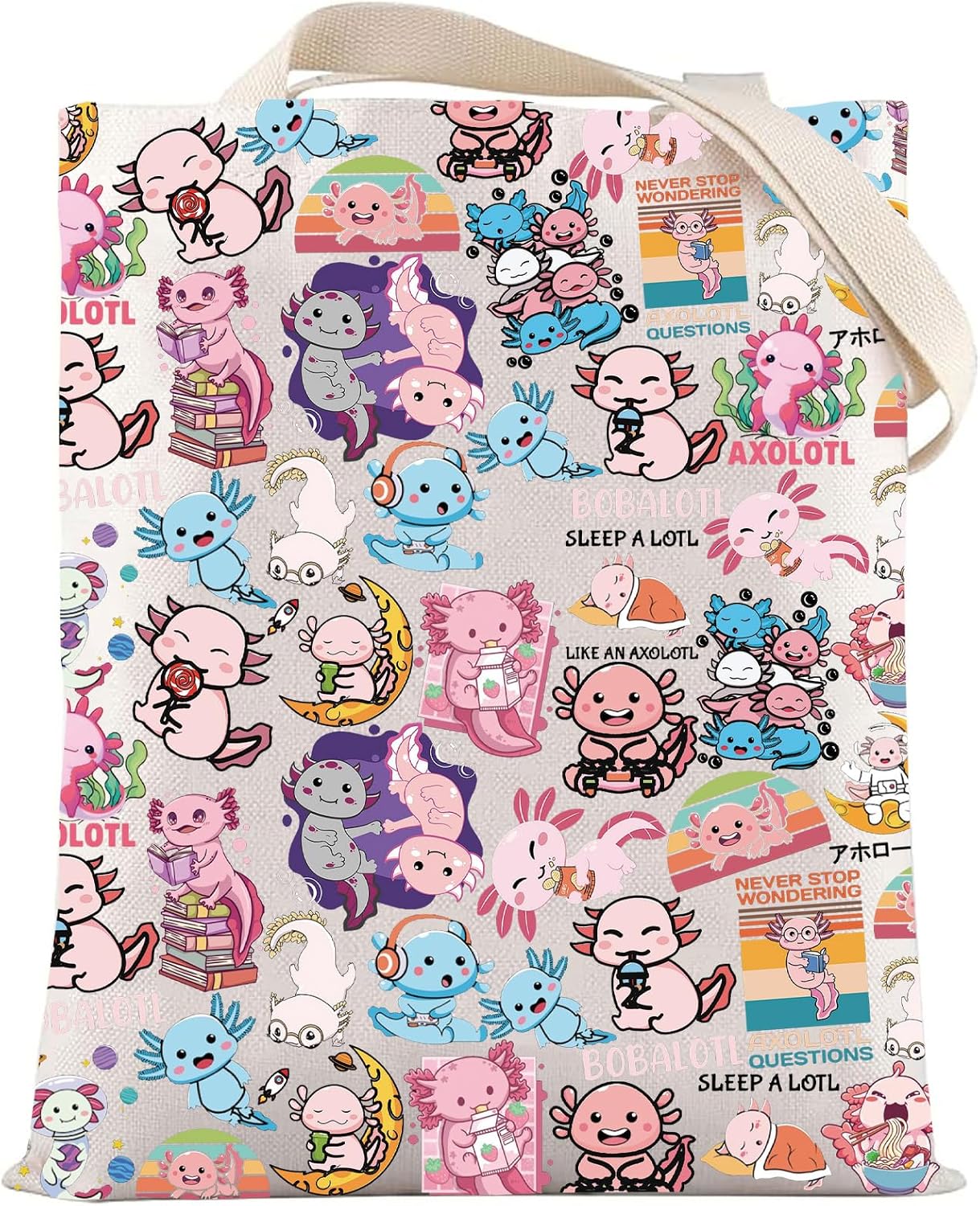 LEVLO Cute Axolotl Tote Bag Bobalotl Fans Gift Gamesolotl Lover Shoulder Bag Salamander Merchandise