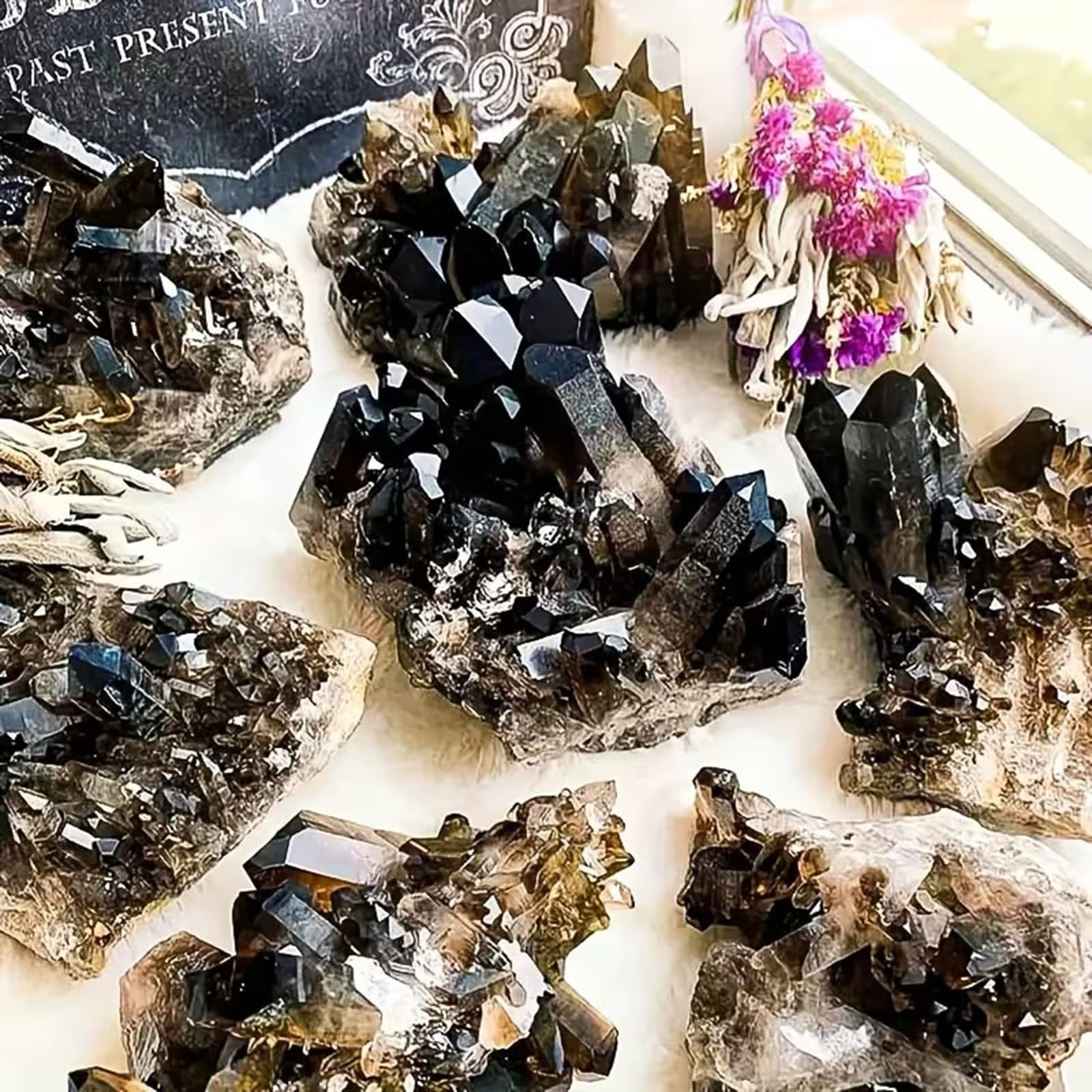 Aggregato di cristalli irregolari di quarzo fumé naturale, pietre preziose | Pietra grezza di cristallo, guarigione, stregoneria, ornamenti decorativi per la casa, esemplari di cristalli