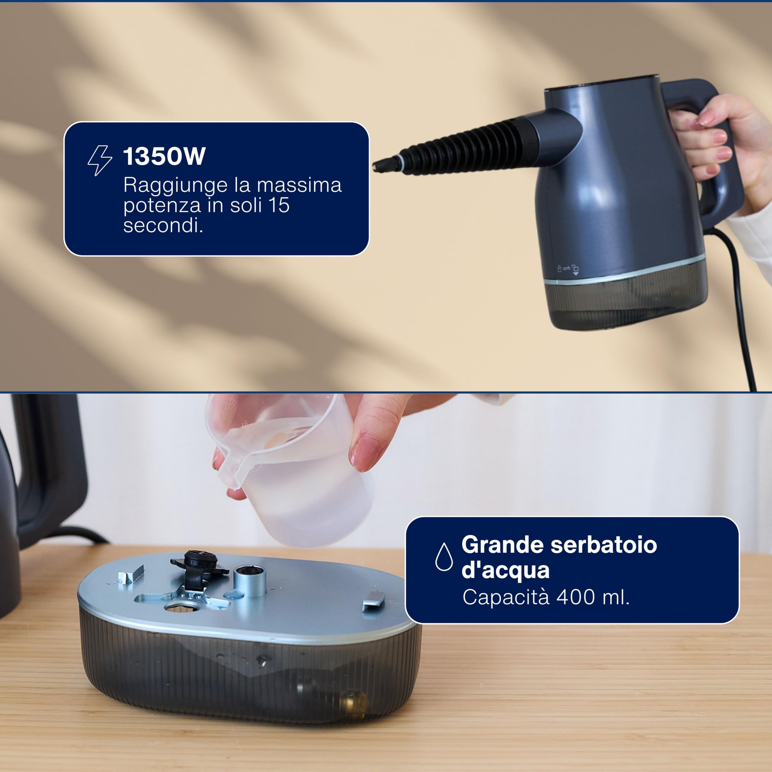 Samako AirSteam S1 Pulitore a vapore portatile 1350W – Pulizia rapida e mirata per cucina, bagno, vetri e tessuti, con 7 accessori, touchscreen e sicurezza bambini