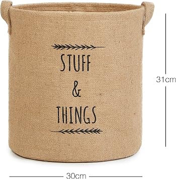 Ocean Home Textile Baskılı Jüt Silindir Sepet //30x31