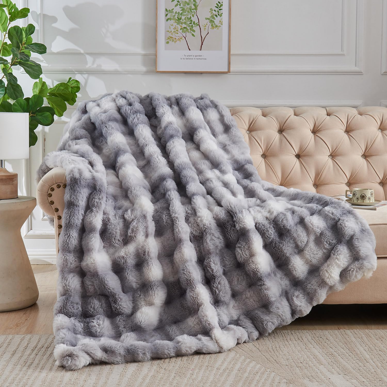 Lotus Karen Faux Fur Blanket Tie-Dye Gray - Big Bubble Rabbit Fluff King Throws for The Bed Large Fluffy Fuzzy Cozy Thick Furry Plush Shaggy Blankets for Men 108x90 Inches Tie-dye Gray King (108" x 90")