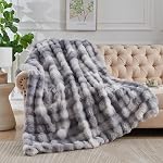 Lotus Karen Faux Fur Throw Blanket Linen - 800 GSM Bubble Rabbit Fluff Blanket for Couch Bed Sofa,Softest Fluffy Fuzzy Cozy Blanket,Thick Furry Plush Shaggy Warm Blankets for Women,50x60 Inches