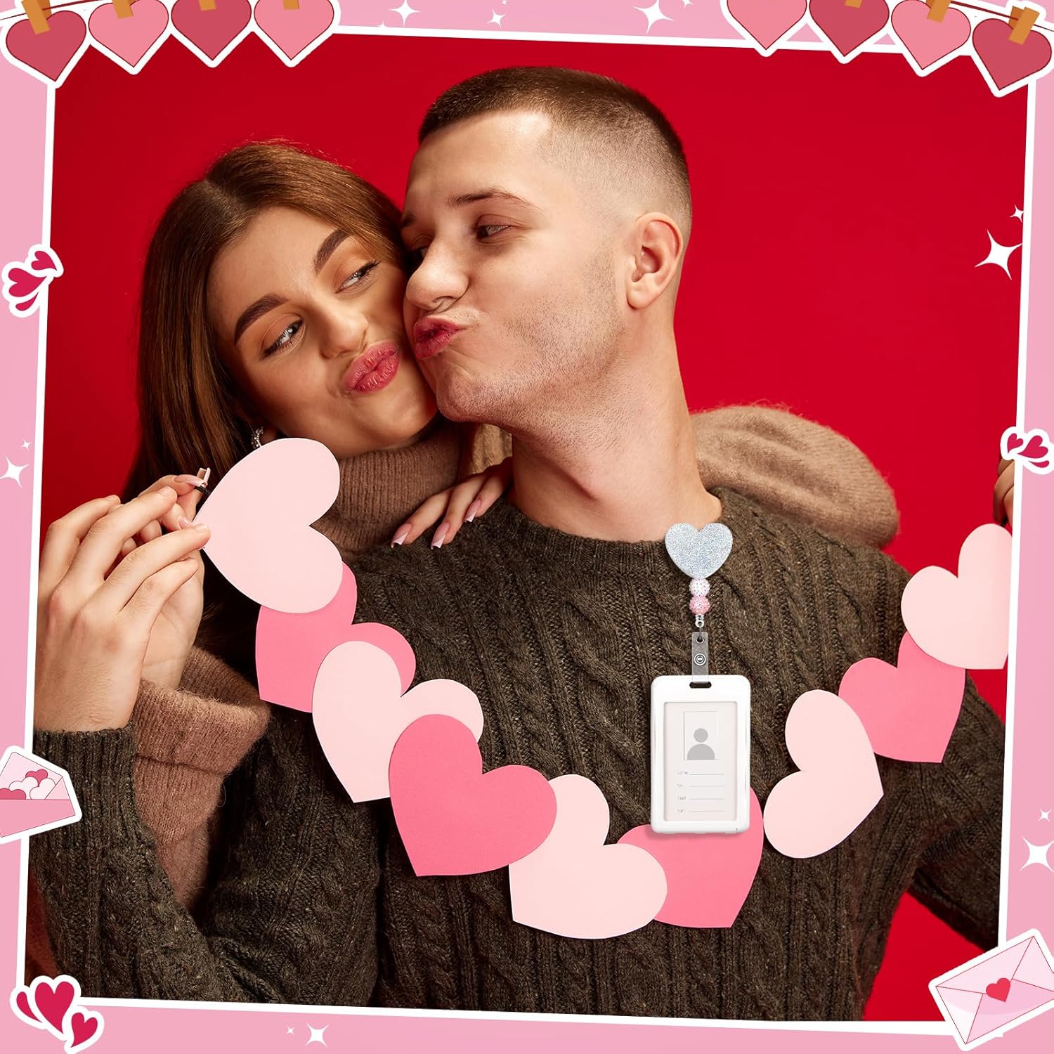 Giegxin 4 Pcs Valentines Day Badge Reel Retractable Acrylic Heart Love Badge Holder Reels Clips for Pediatric Nurses Medical Assistant ID Badges Name Tag Card - Image 3