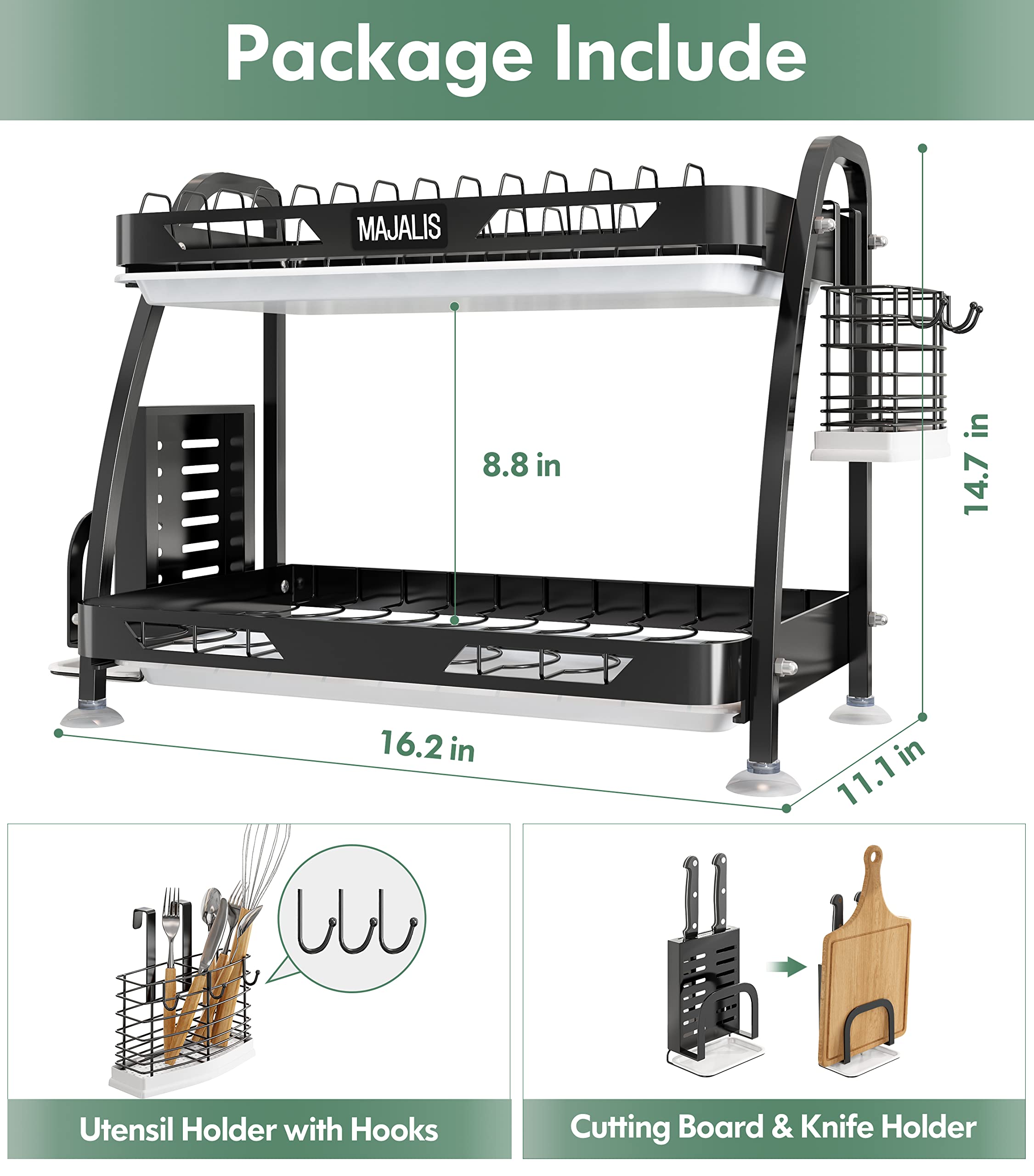 Buy 2 Tier Dish Drying Rack MAJALIS Large Stainless Steel Dish Drainer