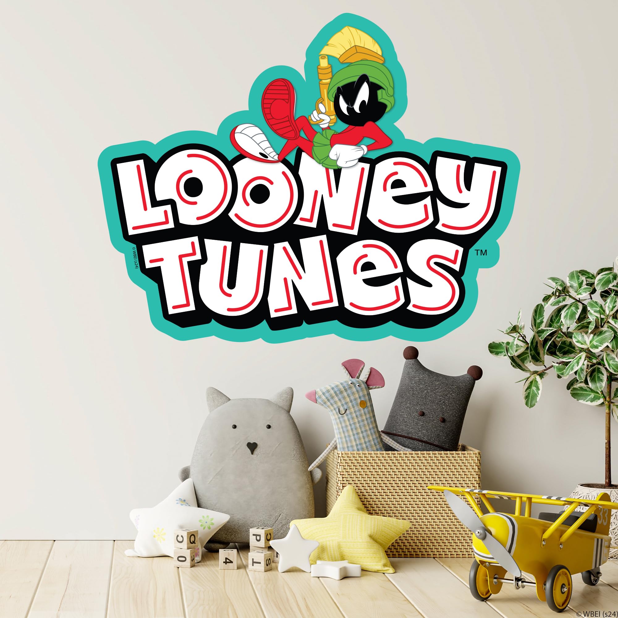 Themed Blue Looney Tunes Wall Sticker - Marvin The Martian Lay On Logo Wall Decal Art (90Cm Width X 70Cm Height)