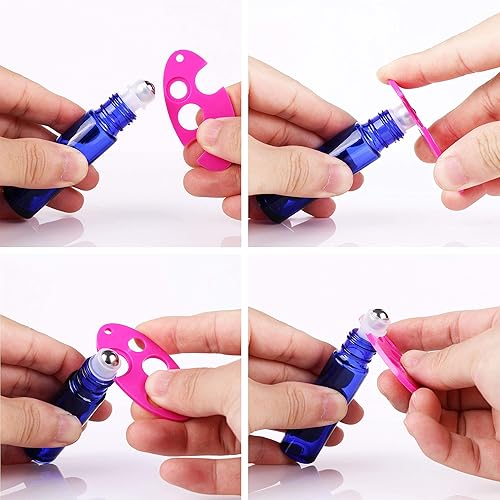 Miniatura 4 de inice Paquete de 24 botellas enrollables de 0.3 fl oz para aceites esenciales, vidrio azul cobalto, botellas de bola enrollables de acero inoxidable