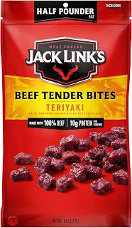 Jack Link's Teriyaki Beef Tender Bites 8oz Bag - Tender High-Protein Jerky Snacks, 14g Protein, 100% Beef