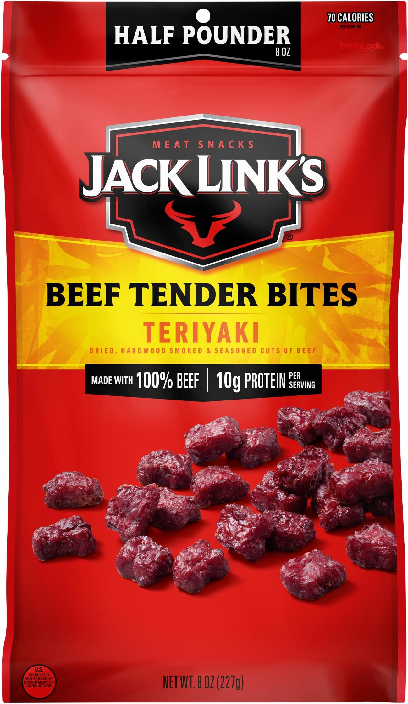 Beef Tender Bites, Teriyaki, Half Pounder Bag - Flavorful Meat Protein Snacks for Lunches, 10g of Protein and 70 Calories per Serving, Made with 100% Beef
