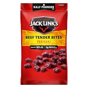 Jack Links Beef Tender Bites Teriyaki Half Pounder Bag - Flavorful Meat Protein Snacks for Lunches 10g of