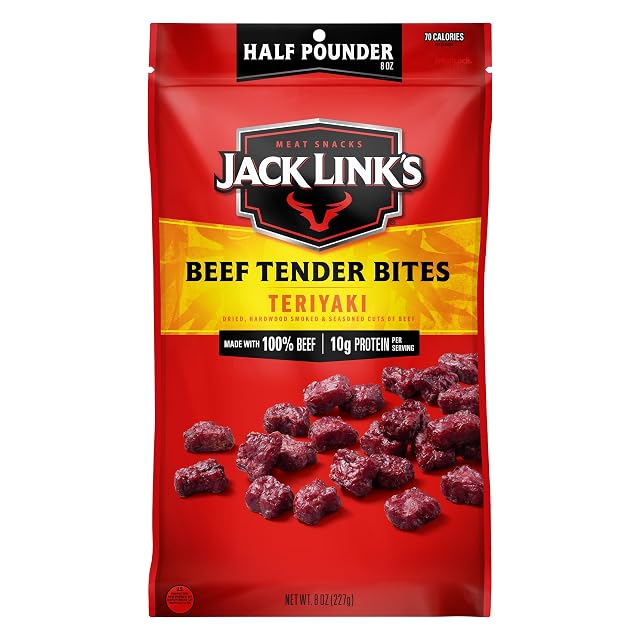 Jack Links Beef Tender Bites Teriyaki Half Pounder Bag - Flavorful Meat Protein Snacks for Lunches 10g of