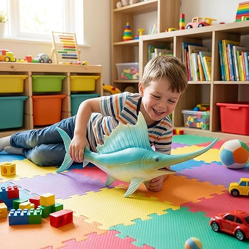 Miniatura 2 de Gemini&Genius Figura de acción de pez vela de animales marinos, juguete de baño de goma suave, pez espada realista del océano, juguetes educativos y