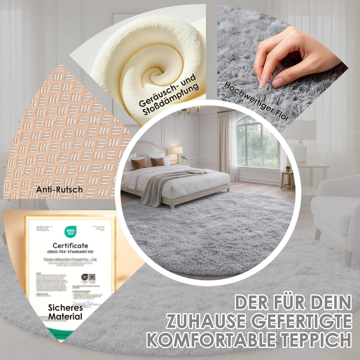 Hiseng Rotonda Shaggy Tappeto per Soggiorno, Hiser Moderno Soffice Peloso Ultra Molle Antiscivolo Tappeti Moquette per Interni Divano Camera da Letto Bambino Cameretta (Viola,100x100cm