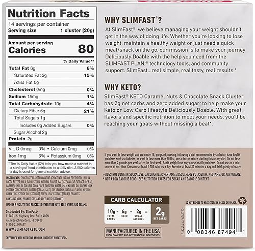 Miniatura 9 de SlimFast - Bocadillos bajos en carbohidratos, para dietas keto, para perder peso, 0azúcar añadido y 0.1onzas de fibra, sabor chocolate con menta,