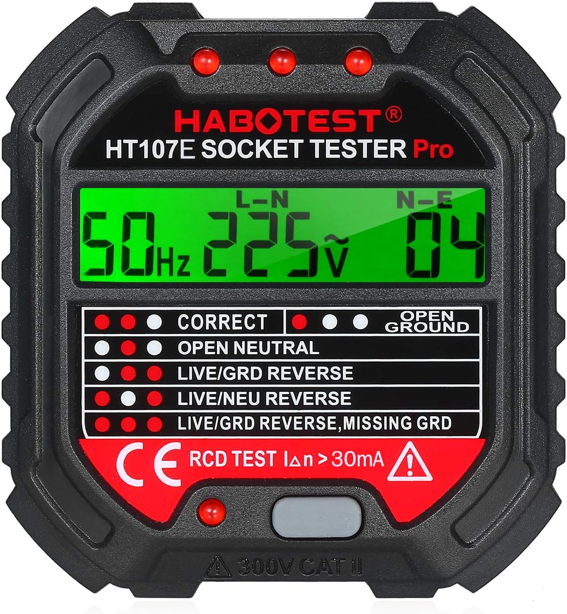 Electric Socket Tester With GFCI Outlet Voltage Display 90- Automatic Circuit Polarity Voltage Breaker Finder HT107D